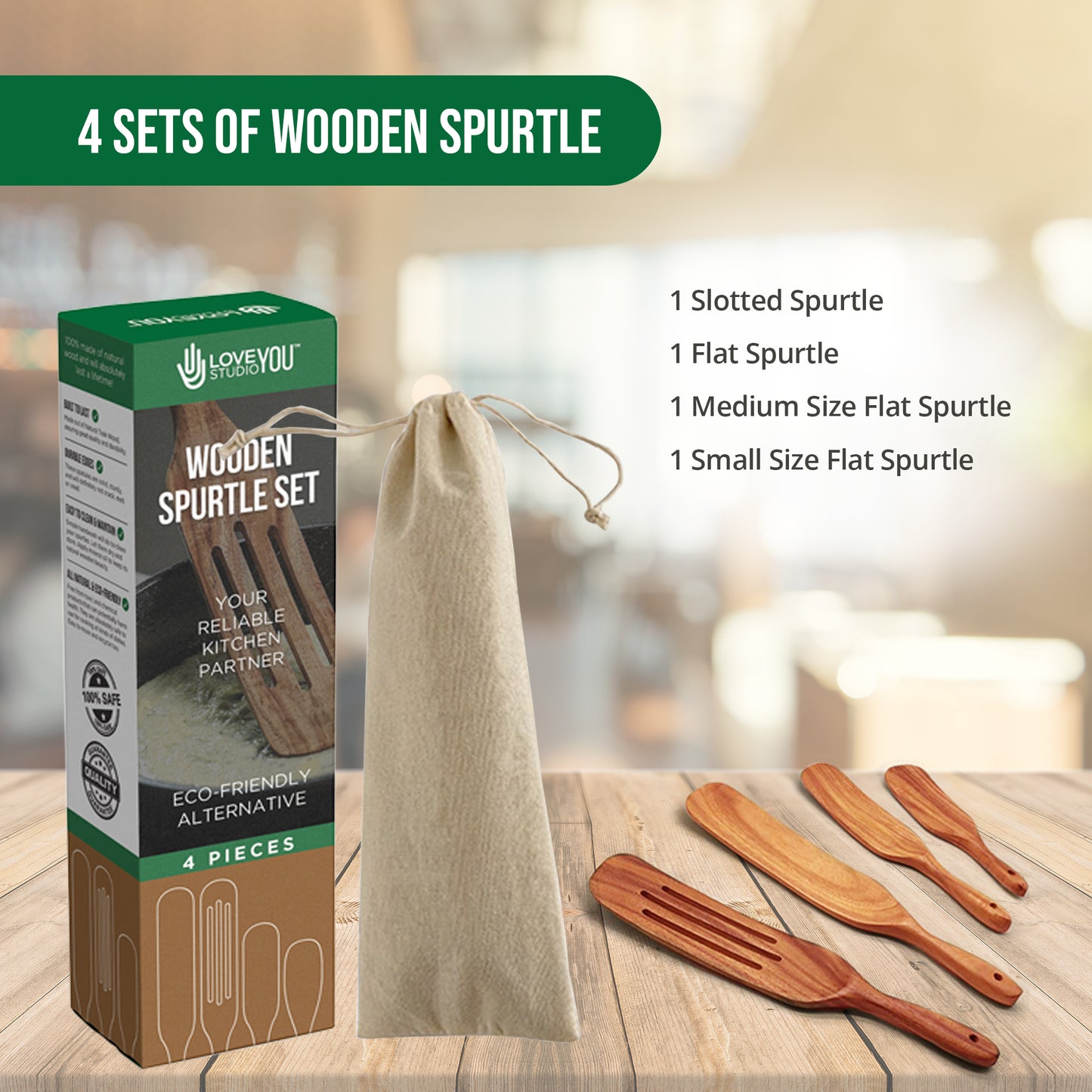 4 Pcs. Wooden Spurtle